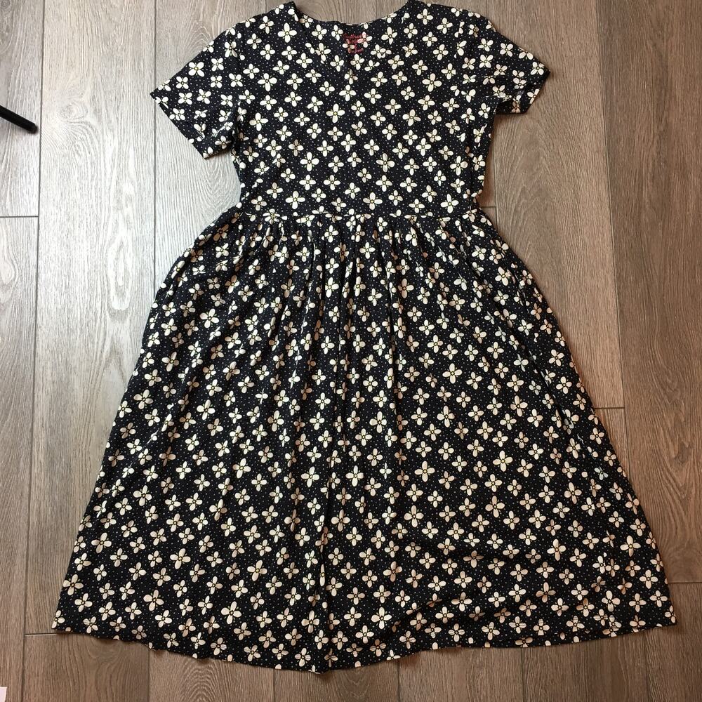 Gudrun Sjödén 100% Organic Cotton Black White Yellow Flowers Midi Maxi Dress S